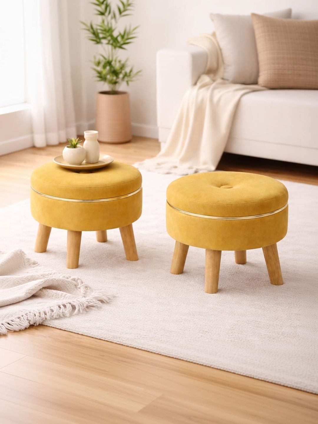 Shadowkart 2-Pcs Yellow Round Ottomans-picture-56