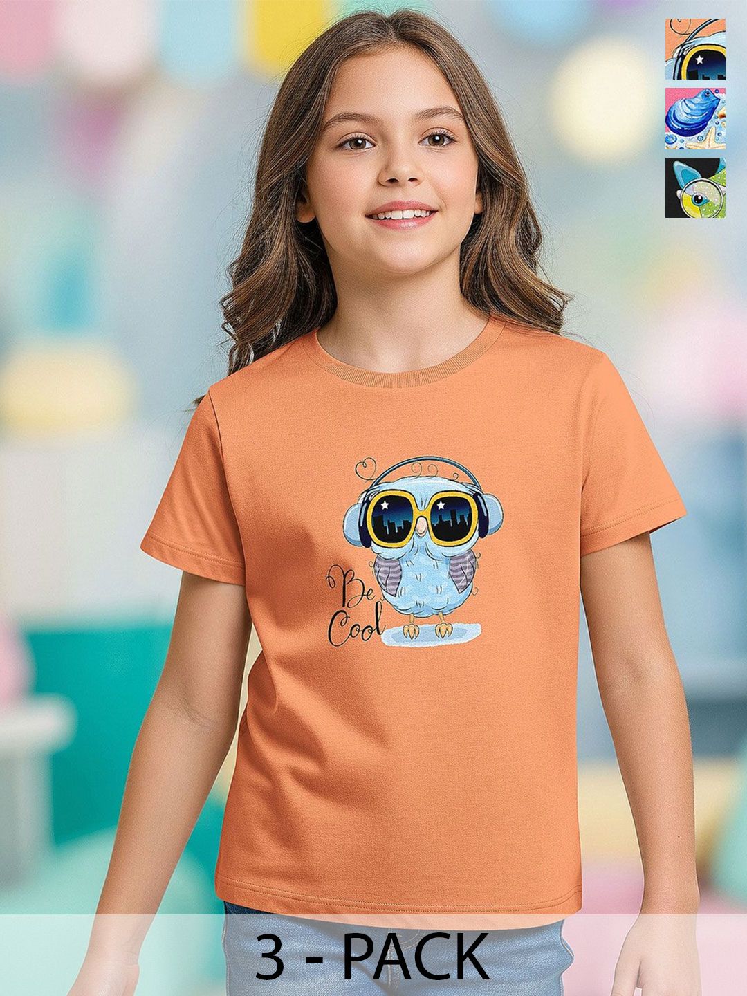 HELLCAT Girls Pack Of 3 Printed Round Neck Tshirts-picture-37