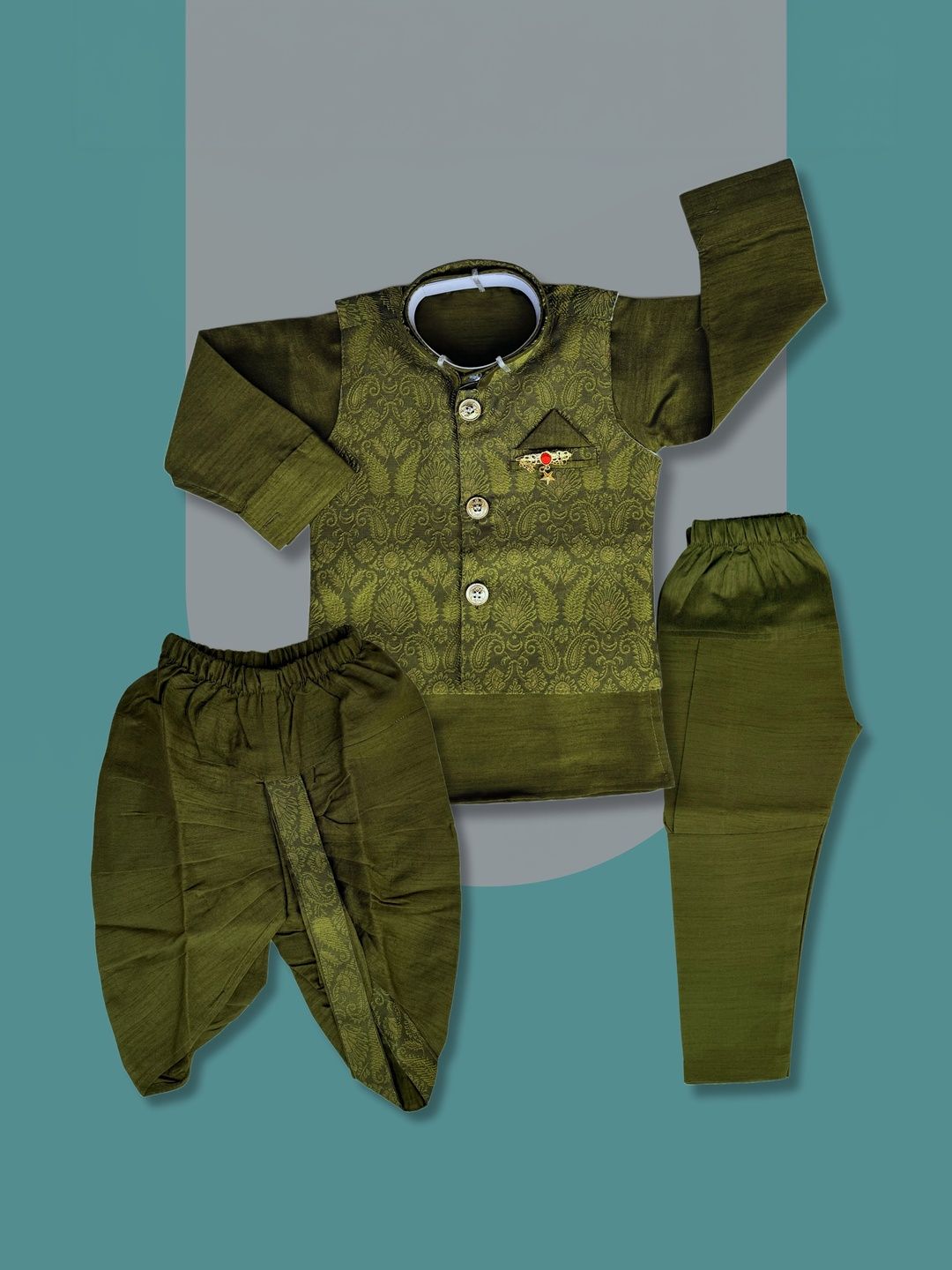 Qutie Ninja Boys Embroidered Mandarin Collar Sherwani-picture-44