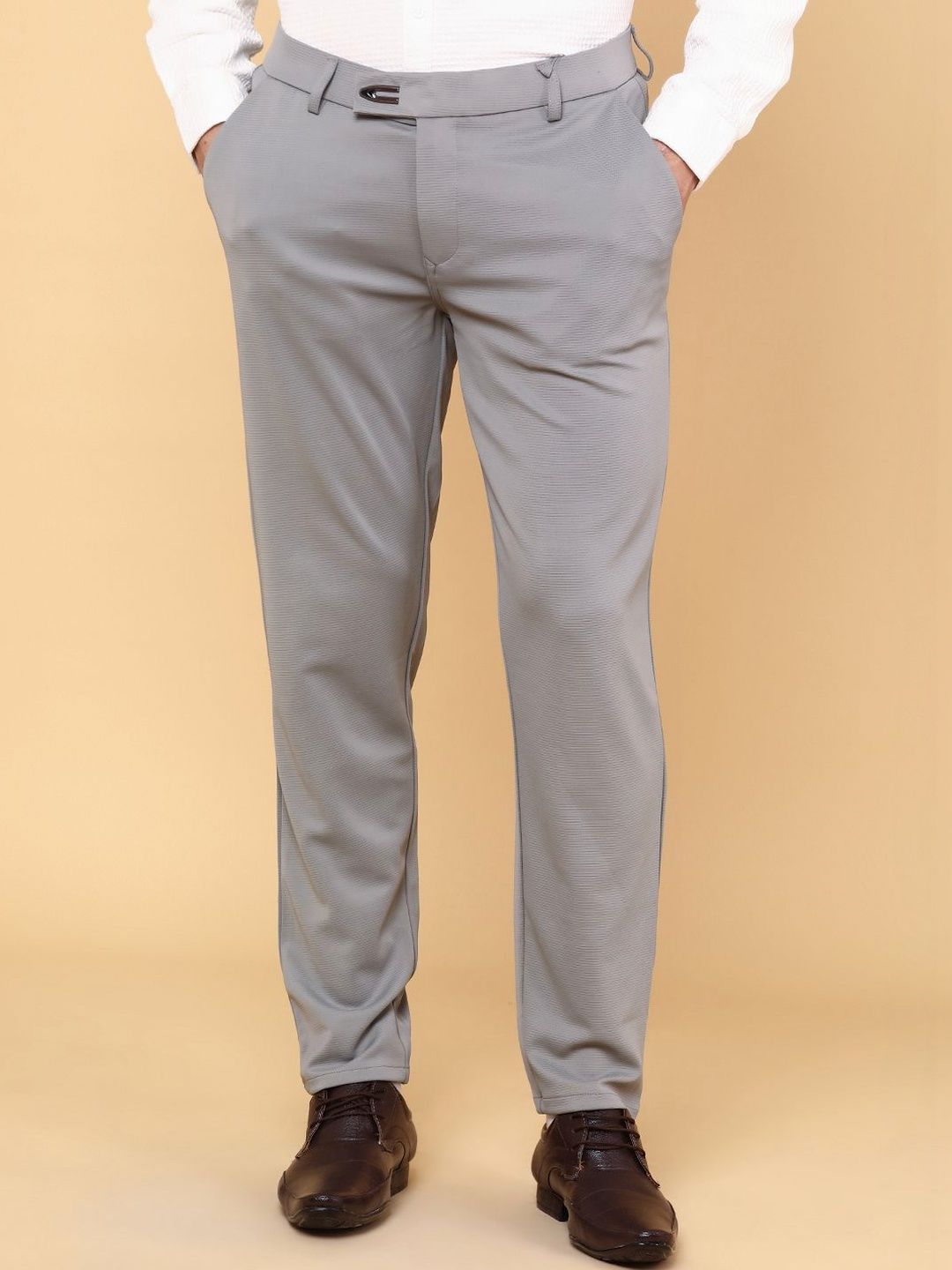 LIMEROAD Men Self Design 4 Way Stretch Casual Trousers-picture-11