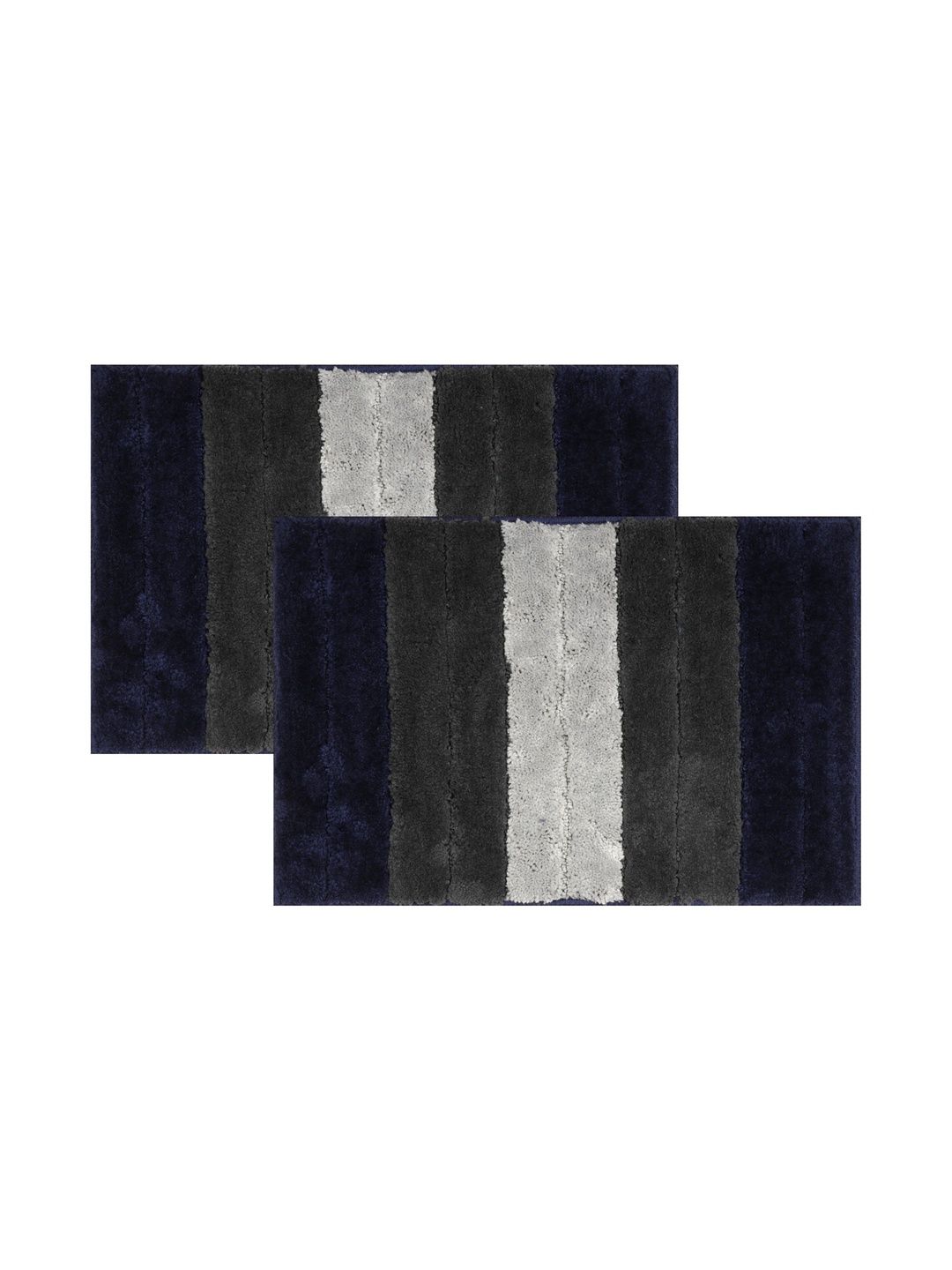 DREAMY URBAN 2Pcs Navy-Blue & Grey Colourblocked Anti Slip Water Absorbent Bath Rugs-image-7
