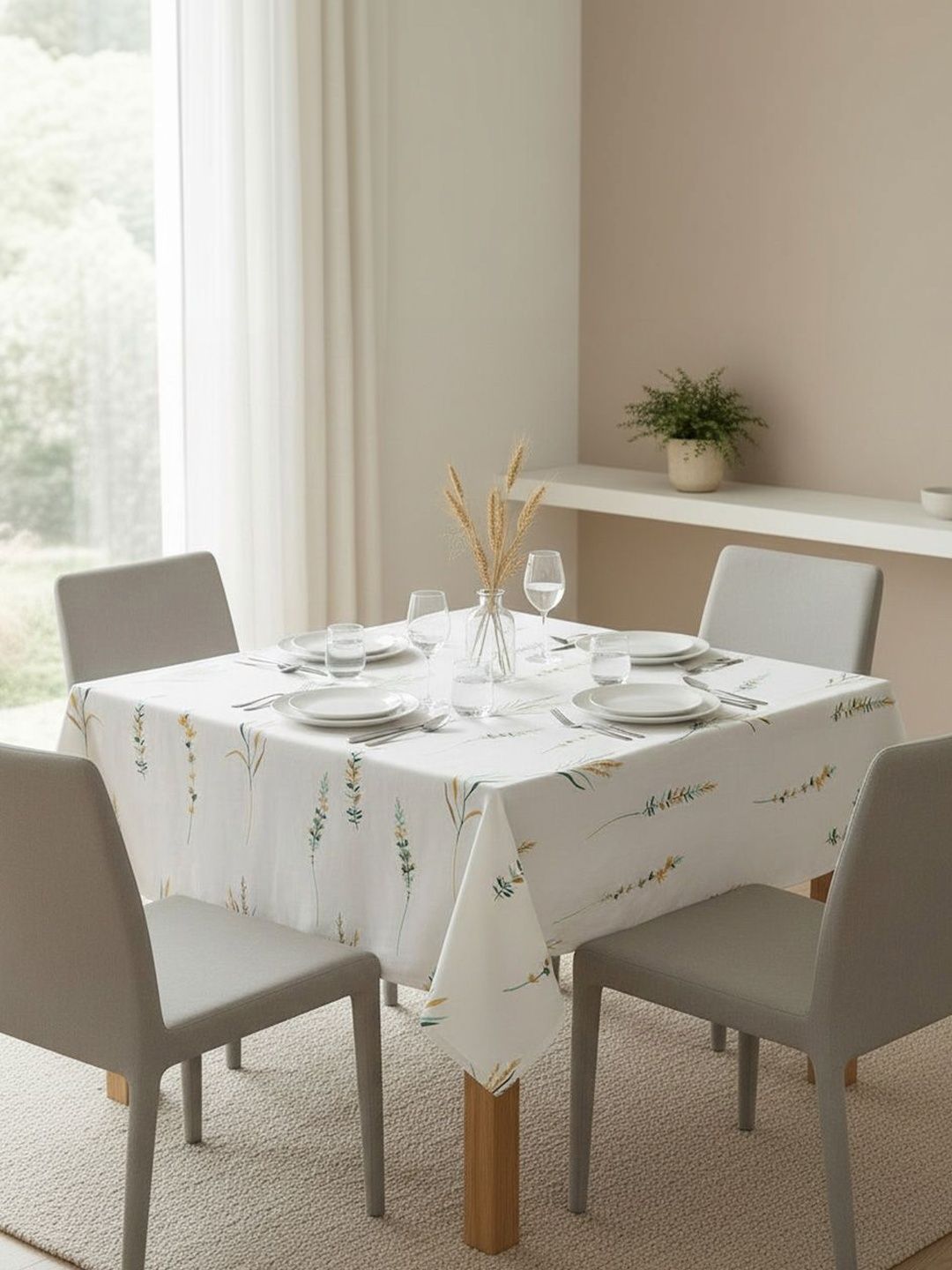 HOMEMONDE Green Floral Cotton 4-Seater Table Cover-image-34