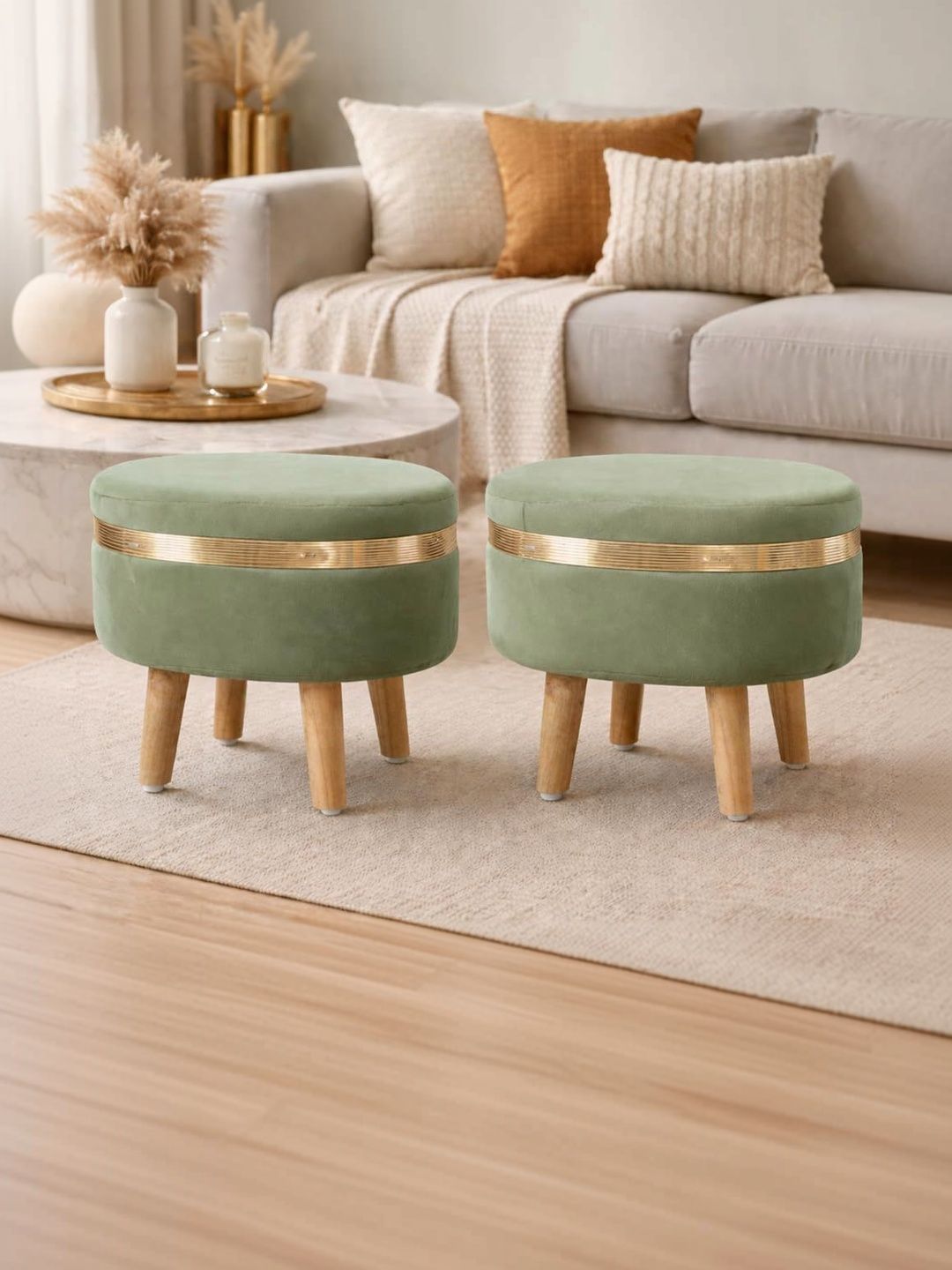 Shadowkart 2-Pcs Green Oval Ottomans-picture-41