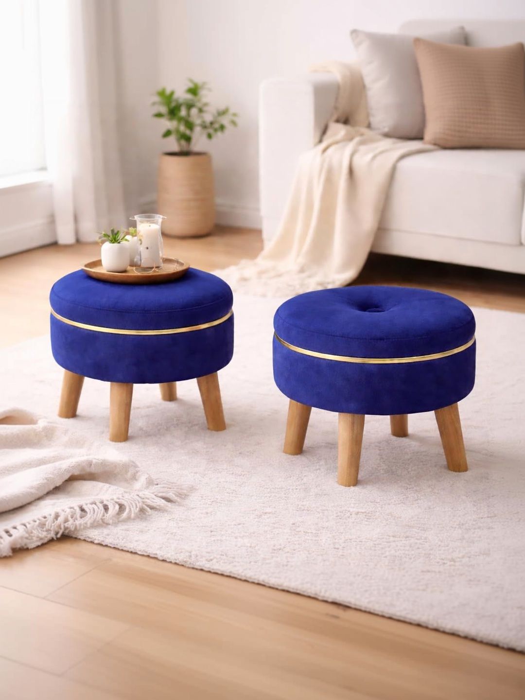 Shadowkart 2-Pcs Blue Round Ottomans-picture-37