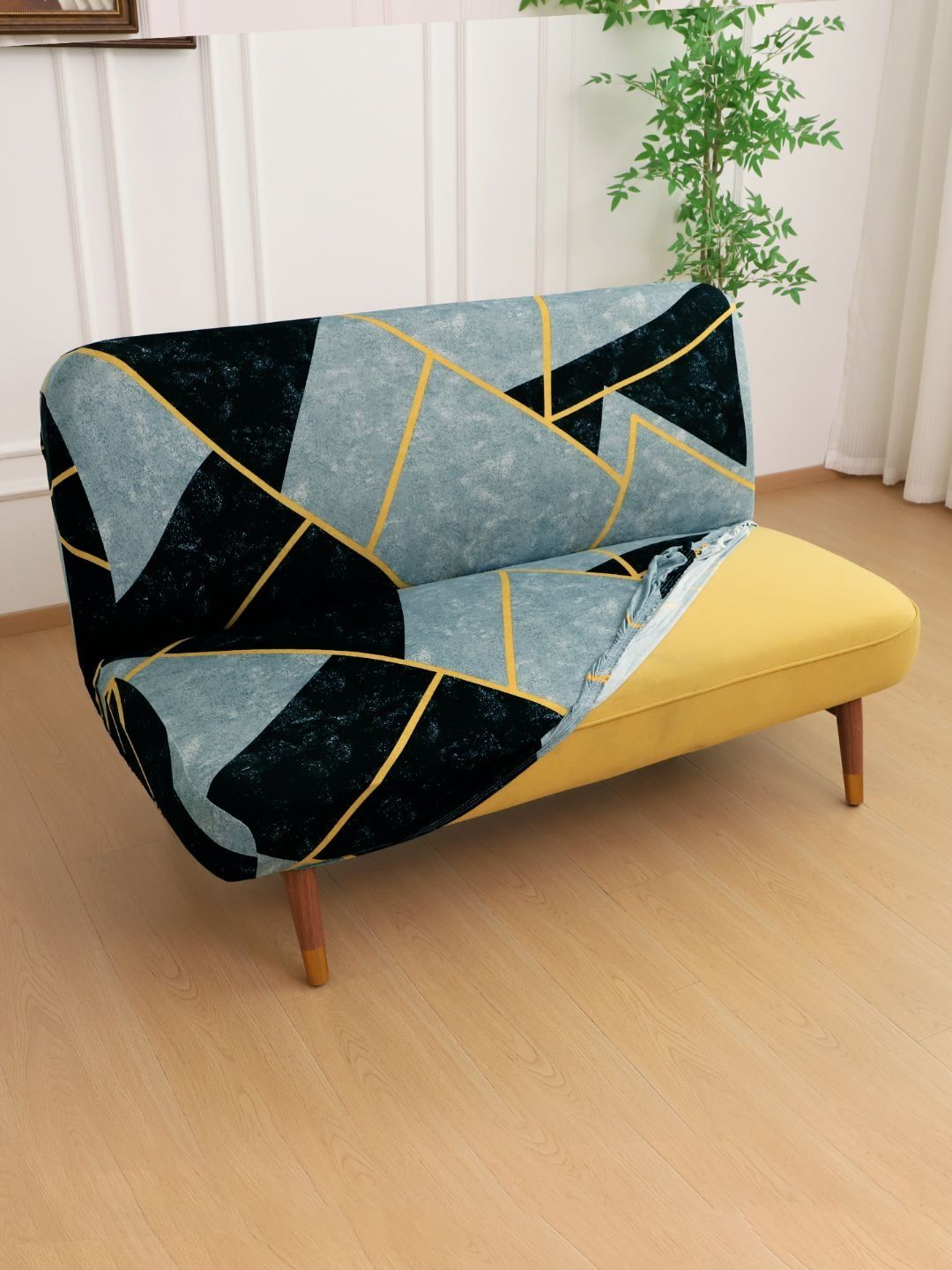 HOKIPO Multicolor Abstract Geometry Printed Elastic Medium Futon Cover-image-40