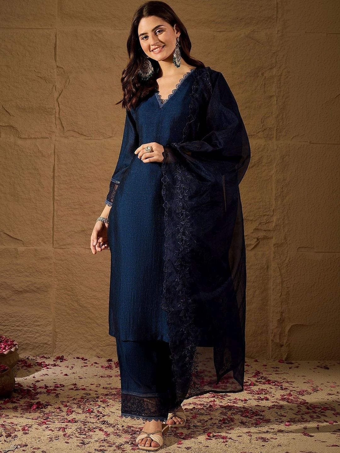 Moda Rapido Women Ethnic Motifs Embroidered Regular Sequinned Kurta with Trousers & With Dupatta-picture-26