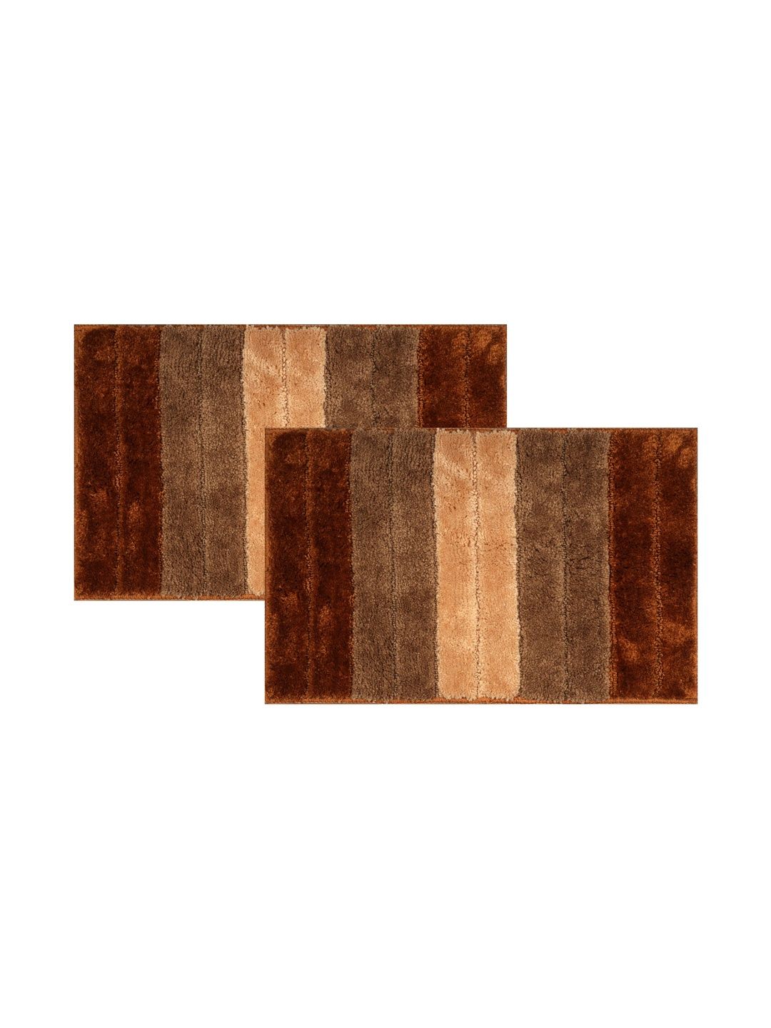 DREAMY URBAN 2Pcs Rust-Brown & Beige Colourblocked Anti Slip Water Absorbent Bath Rugs-image-28