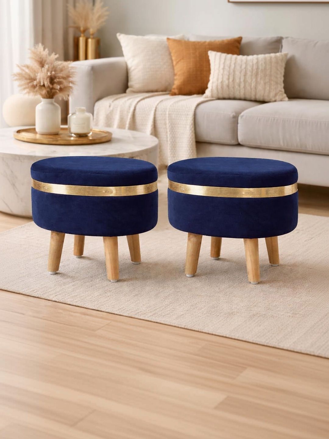 Shadowkart 2-Pcs Blue Oval Ottomans-picture-53