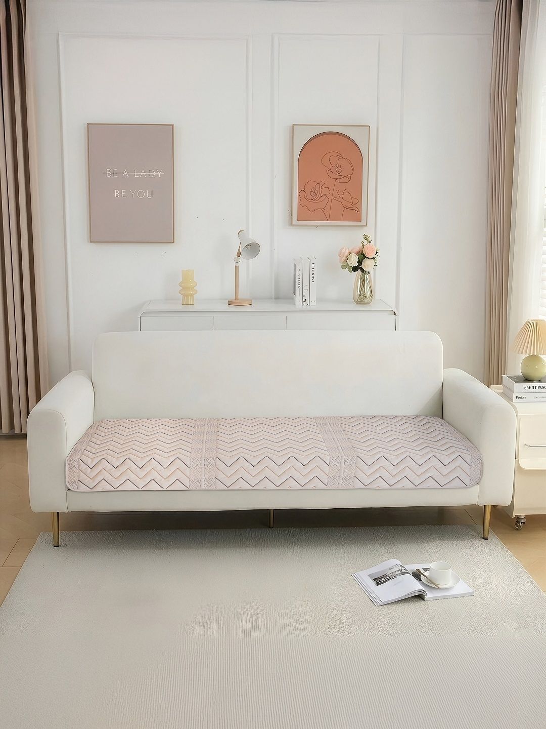 Aura Cream-Coloured 1 Piece Sofa Cover Without Arms-image-45