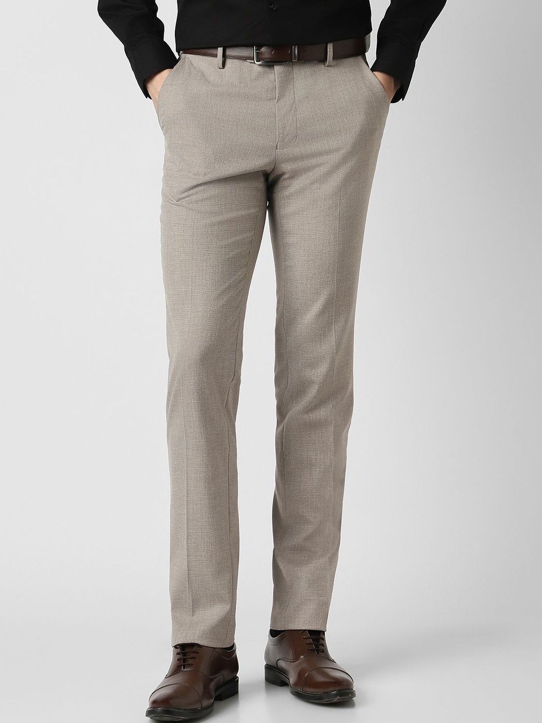 Peter England Men Beige Textured Formal Trousers-picture-10