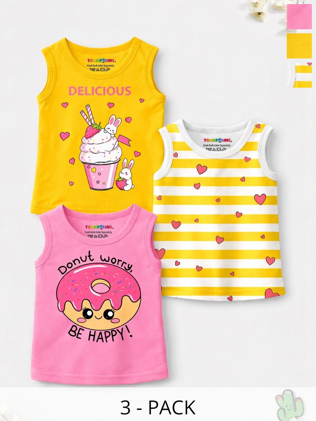 YK X Trampoline Girls Pack Of 3 Sleeveless Cute Graphic Printed Tshirts-picture-28
