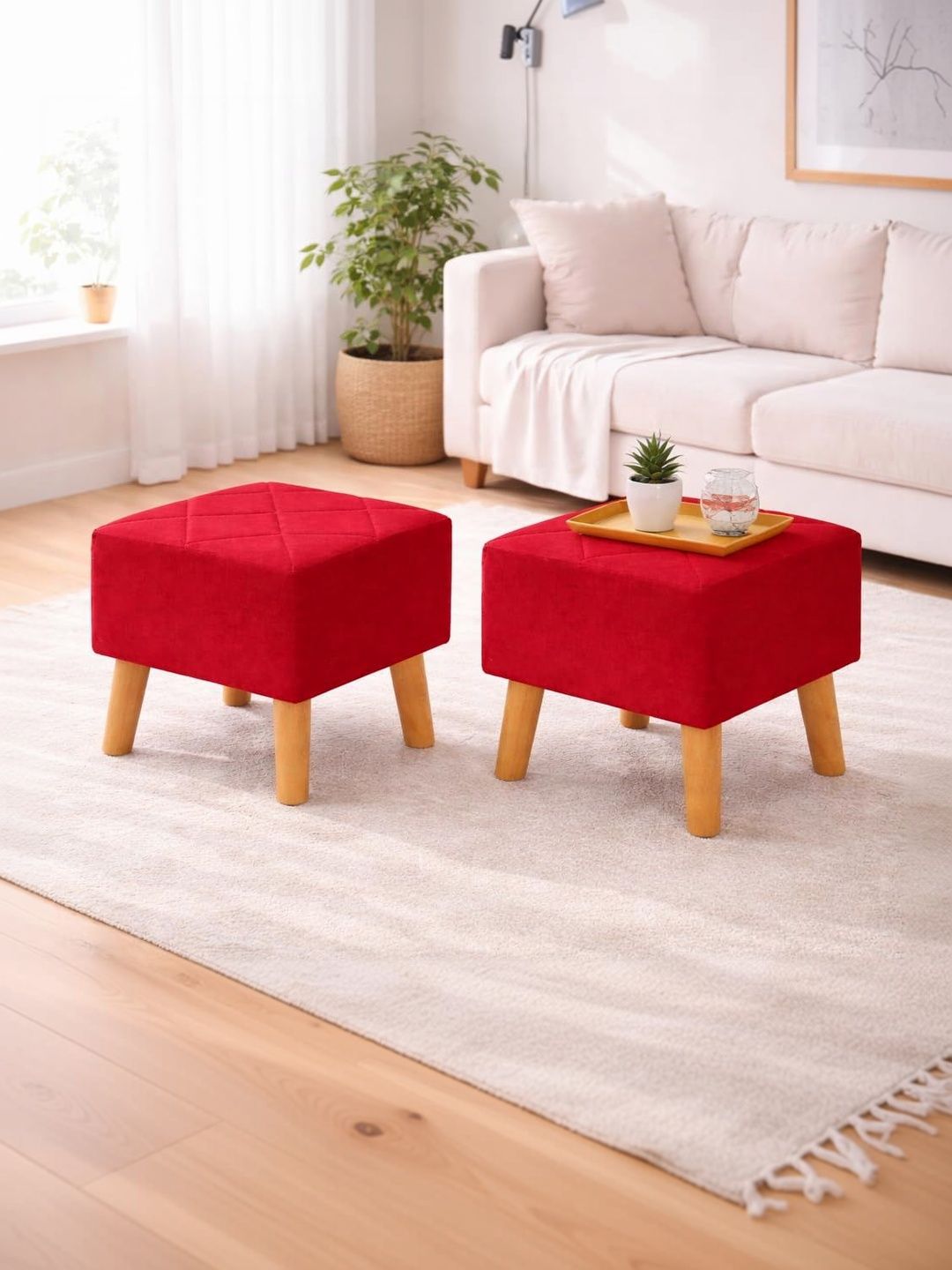 Shadowkart 2-Pcs Maroon Square Ottomans-picture-43