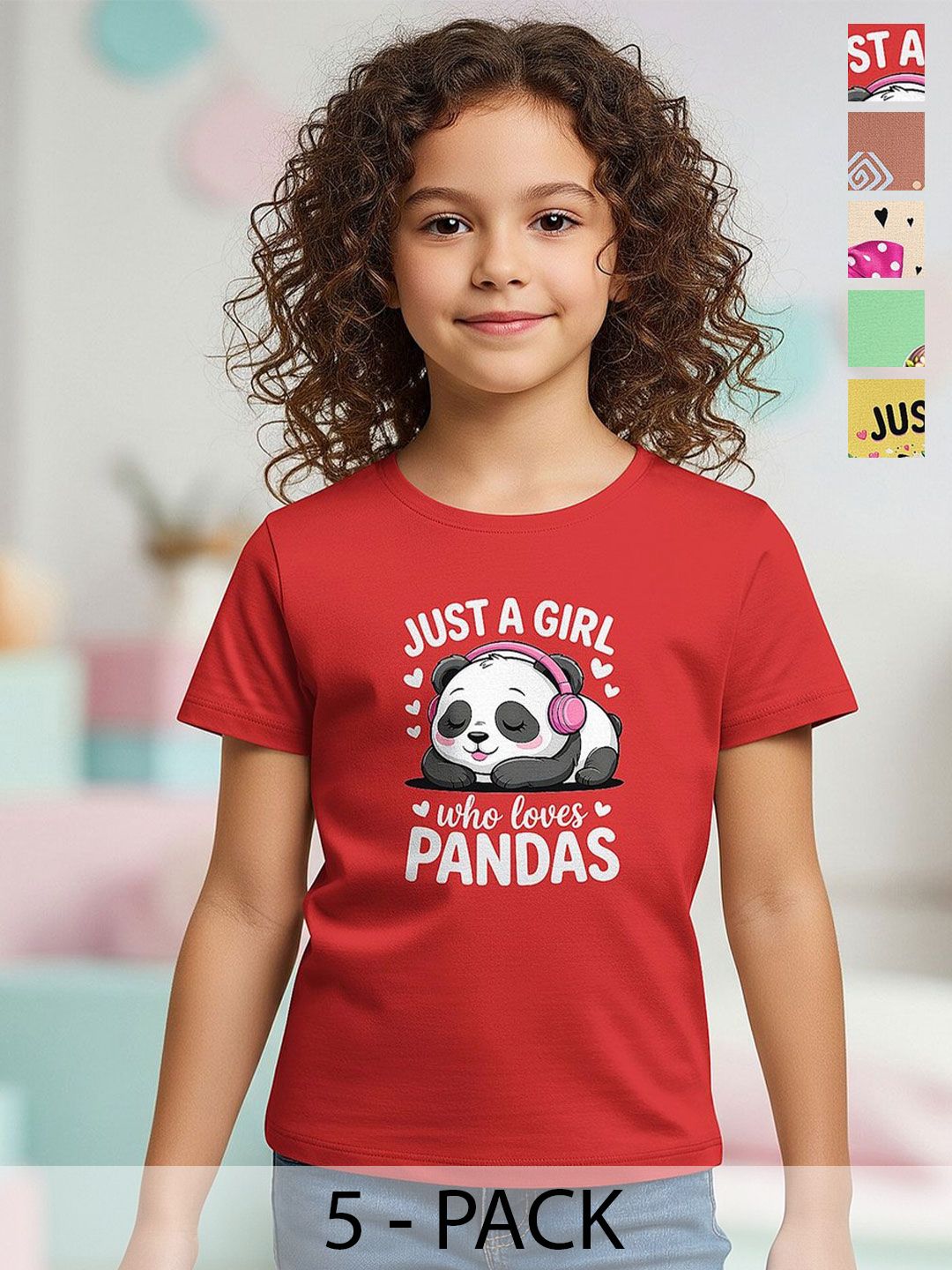HELLCAT Girls Pack Of 5 Graphic Printed Round Neck Tshirts-image-49