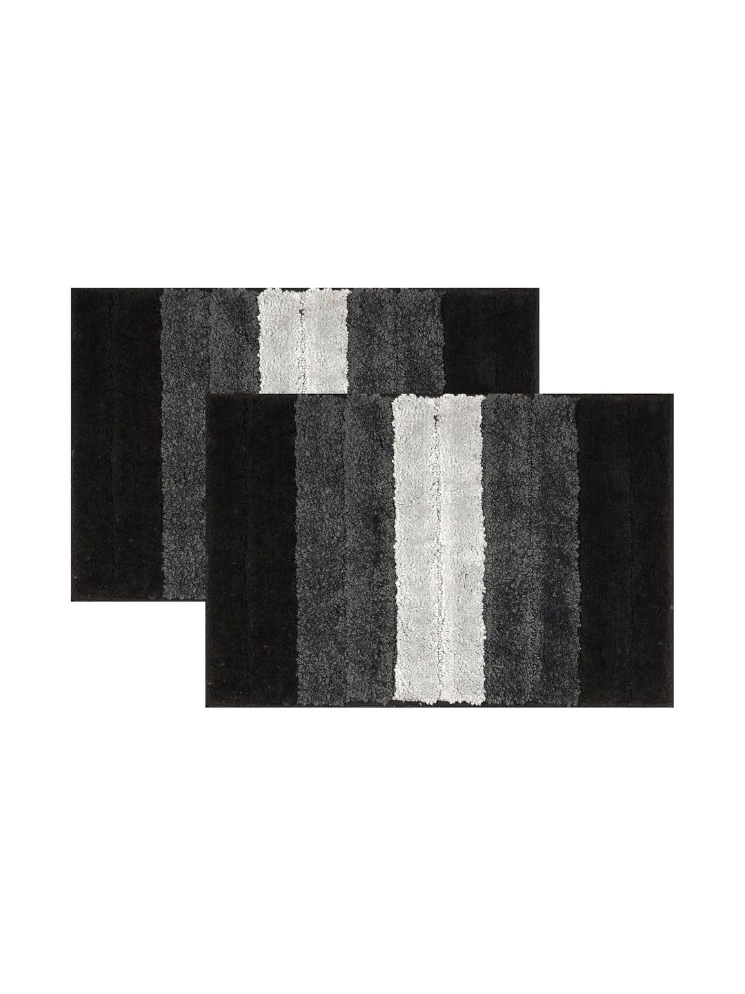 DREAMY URBAN 2Pcs Charcoal-Black & White Colourblocked Anti Slip Water Absorbent Bath Rugs-image-24