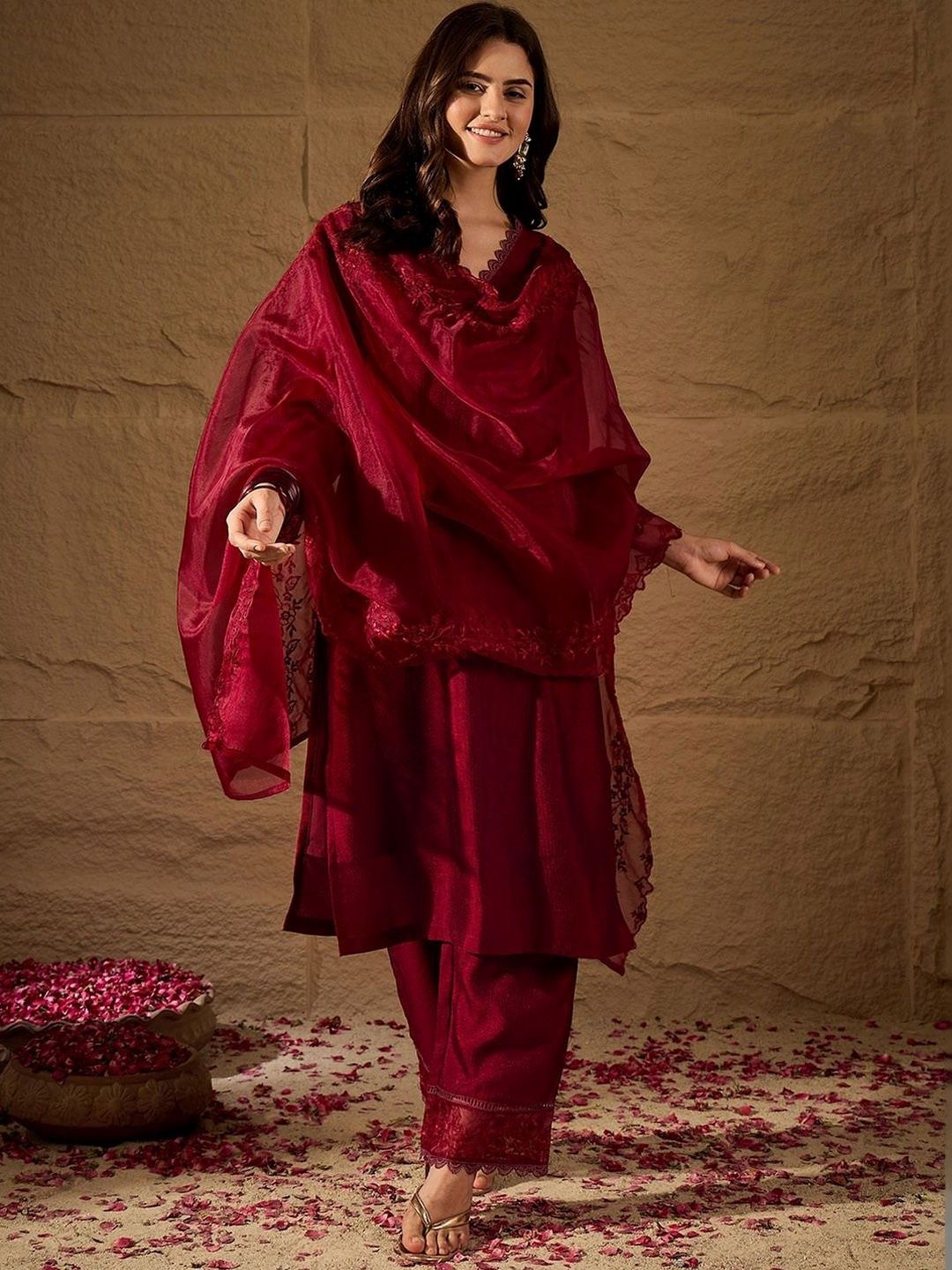 Moda Rapido Women Ethnic Motifs Embroidered Regular Sequinned Kurta with Trousers & With Dupatta-picture-24