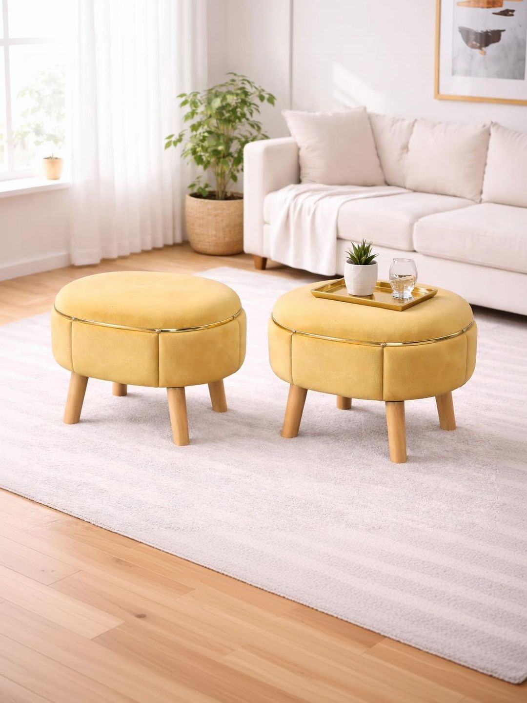 Shadowkart 2-Pcs Yellow Oval Ottomans-picture-48