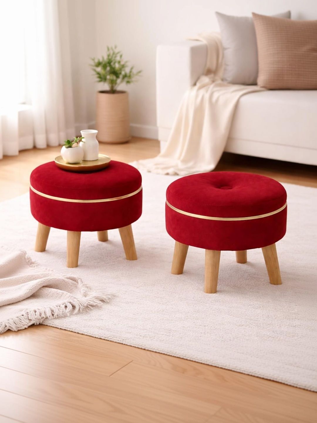Shadowkart 2-Pcs Red Round Ottomans-picture-55