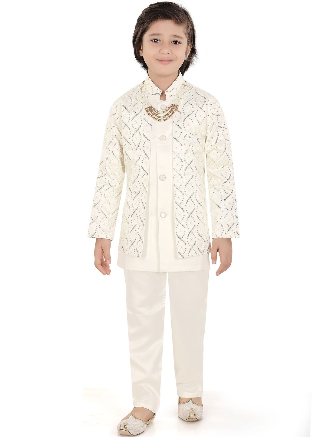joley poley Boys Sequin Embroidered Mandarin Collar Sherwani-image-18