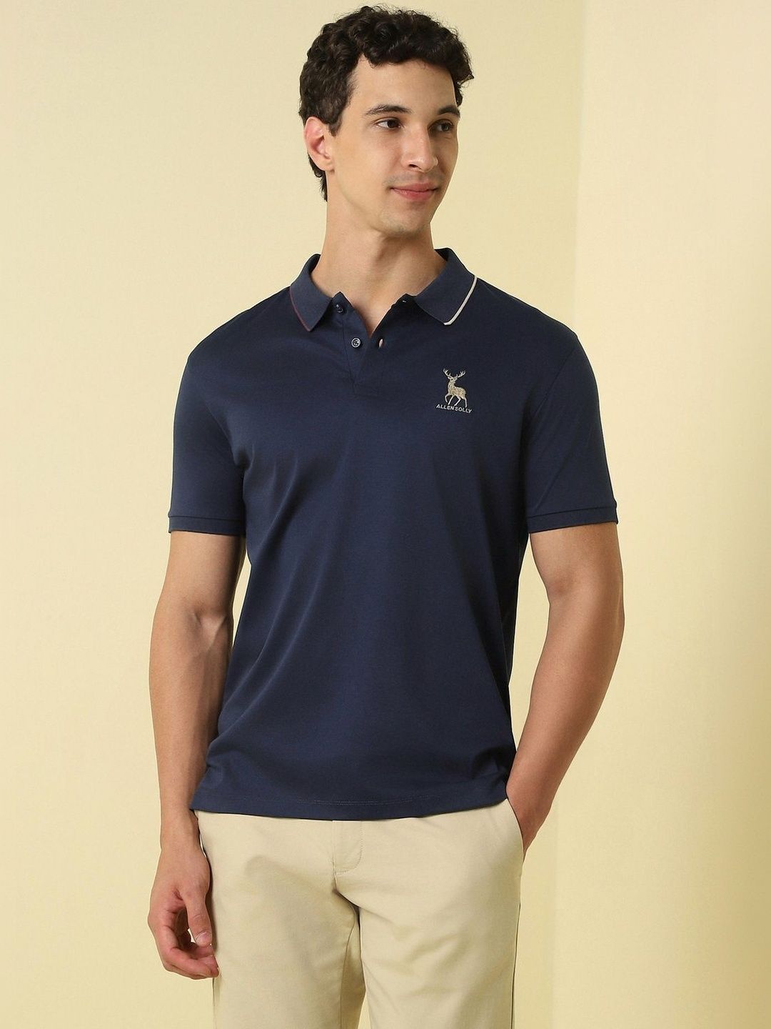 Allen Solly Men Navy Solid Polo Neck Tshirts-picture-21
