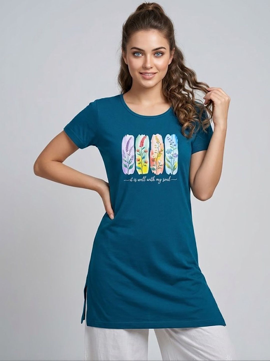 VERO AMORE Printed Round Neck Lounge T-shirts-picture-46