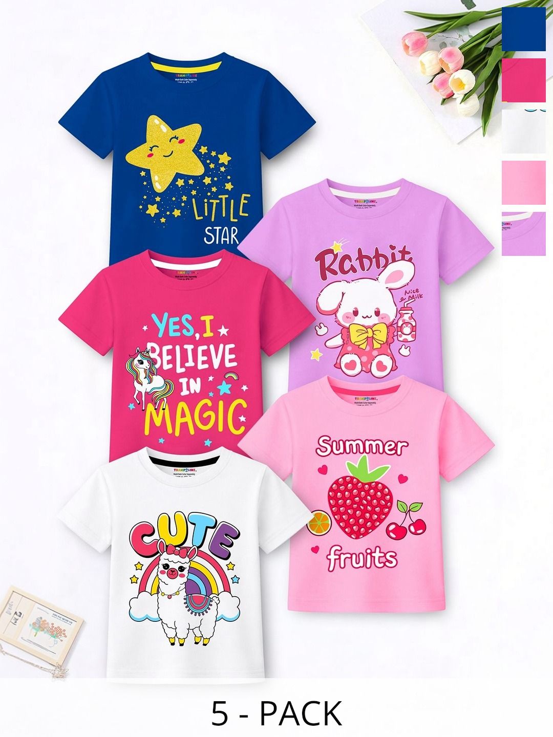 YK X Trampoline Girls Pack Of 5 Half Sleeve Graphic Printed Tshirts-picture-14