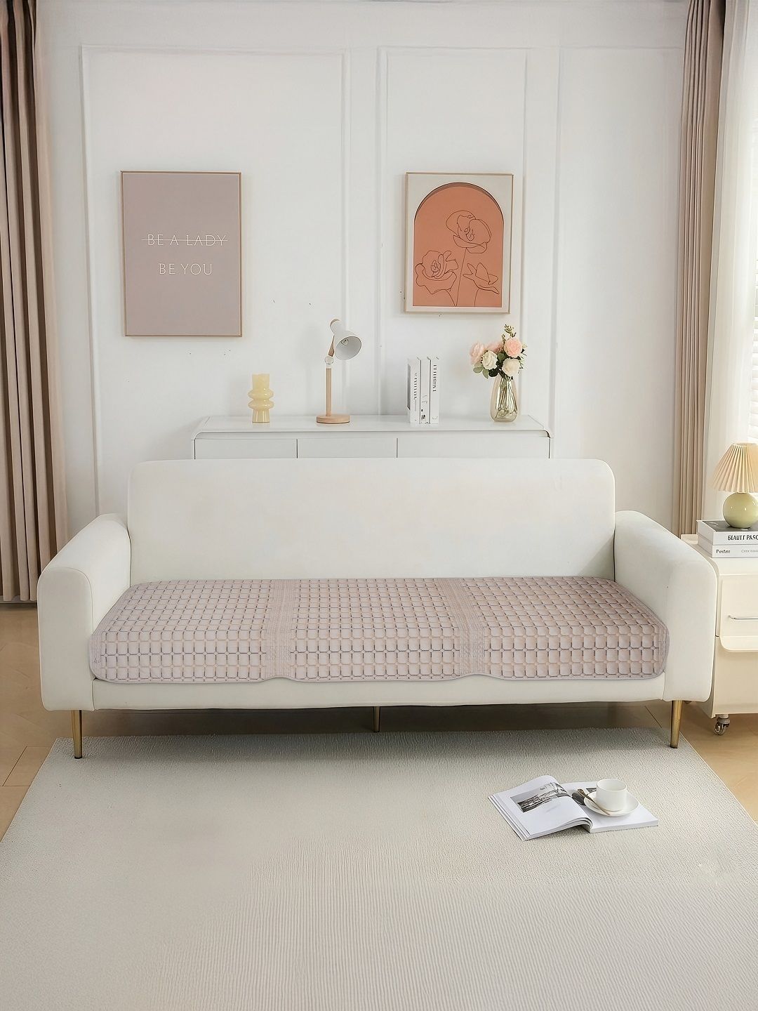 Aura Cream-Coloured 1 Piece Sofa Cover Without Arms-image-46
