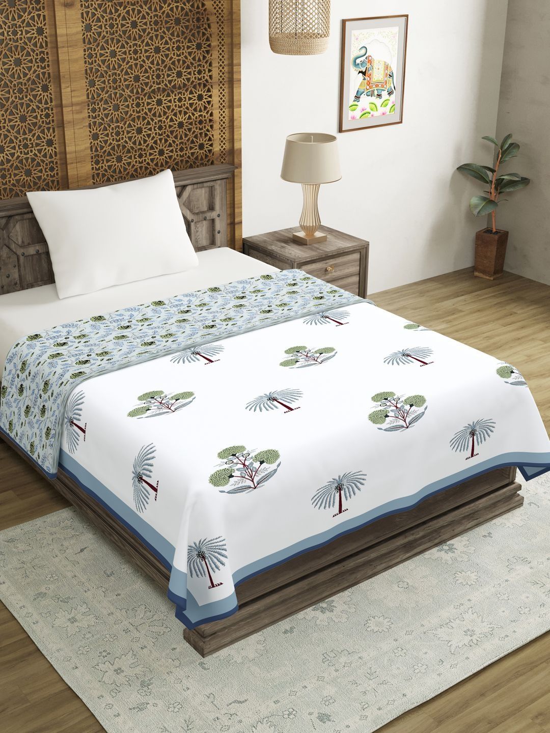 BLOCKS OF INDIA Grey & Green Ethnic Motifs AC Room 150 GSM Dohar-image-20