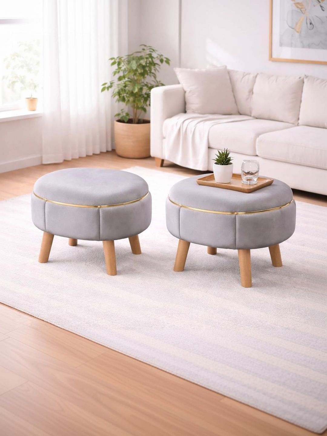 Shadowkart 2-Pcs Grey Oval Ottomans-picture-57