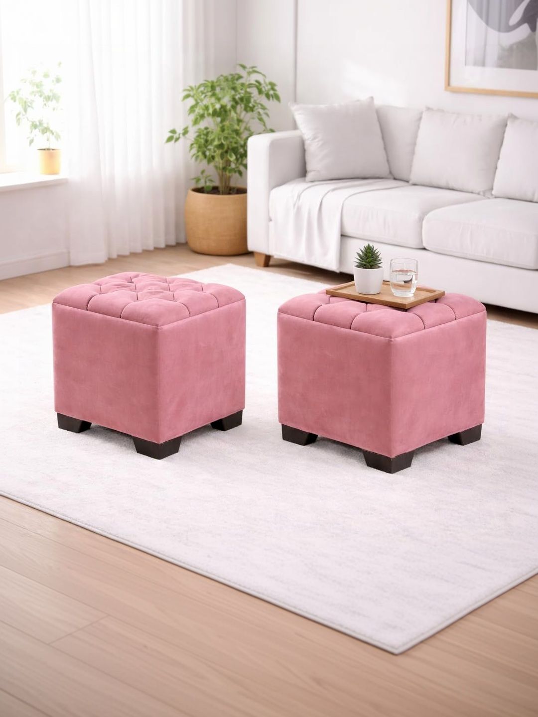Shadowkart 2-Pcs Pink Square Ottomans-picture-46