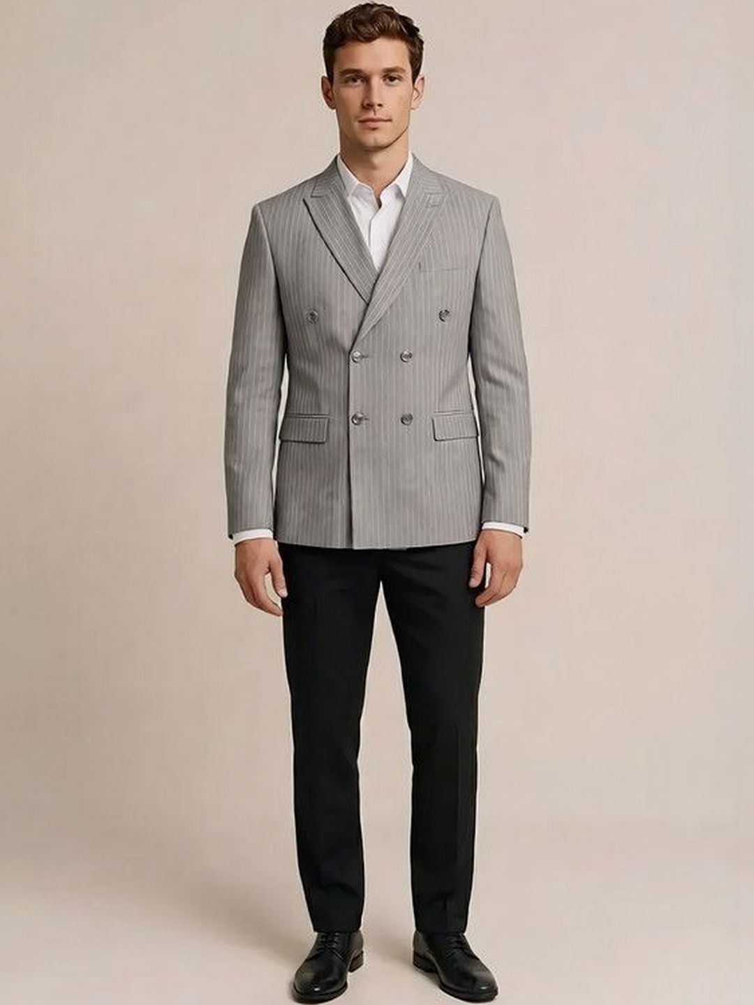 Rb rajniti Blazer Striped Peaked Lapel Double-Breasted Blazers-picture-23