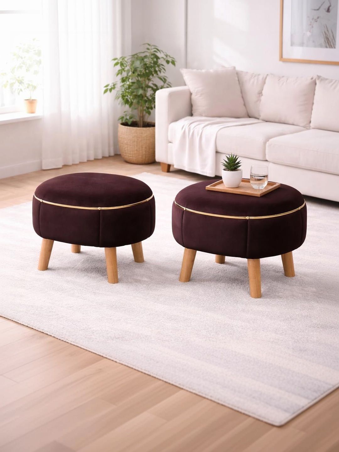 Shadowkart 2-Pcs Coffee Brown Oval Ottomans-picture-38