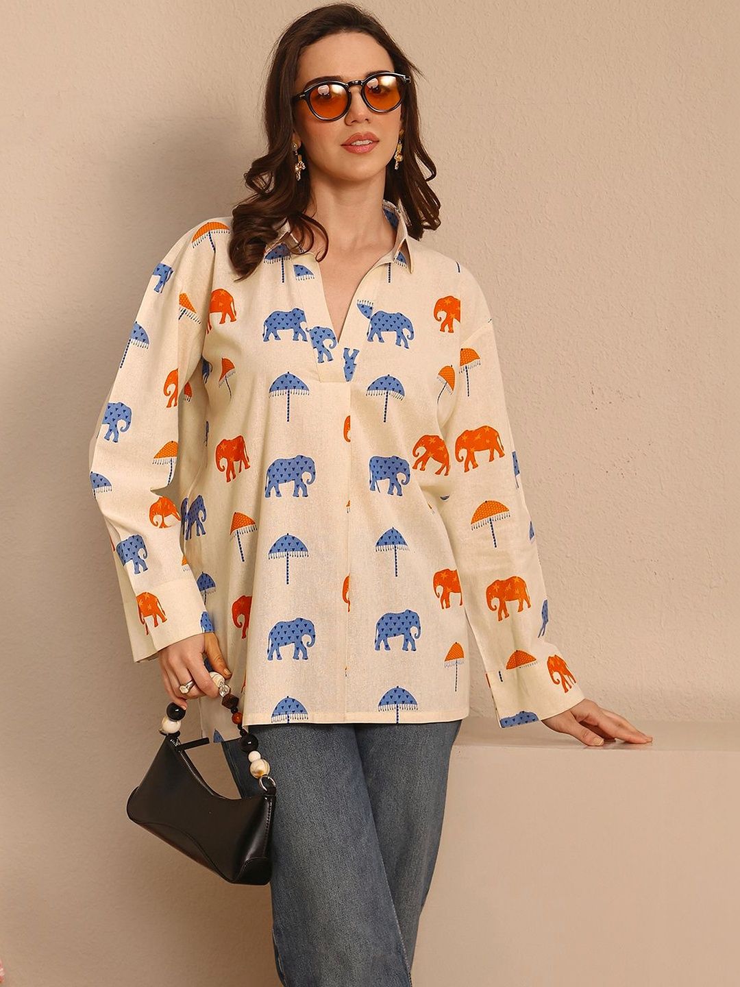 Libas Off White Quirky Printed Cotton Straight Short Kurti-picture-57