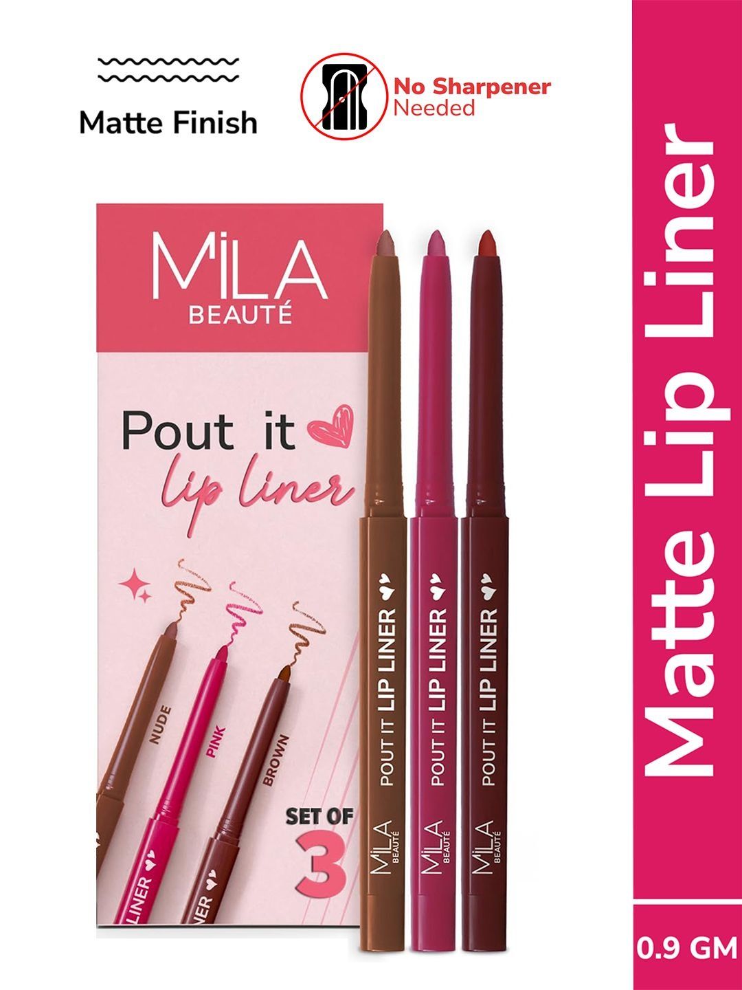 MILA BEAUTE Set Of 3 Pout It Matte Lip Liner - Nude - Pink - Brown-picture-13