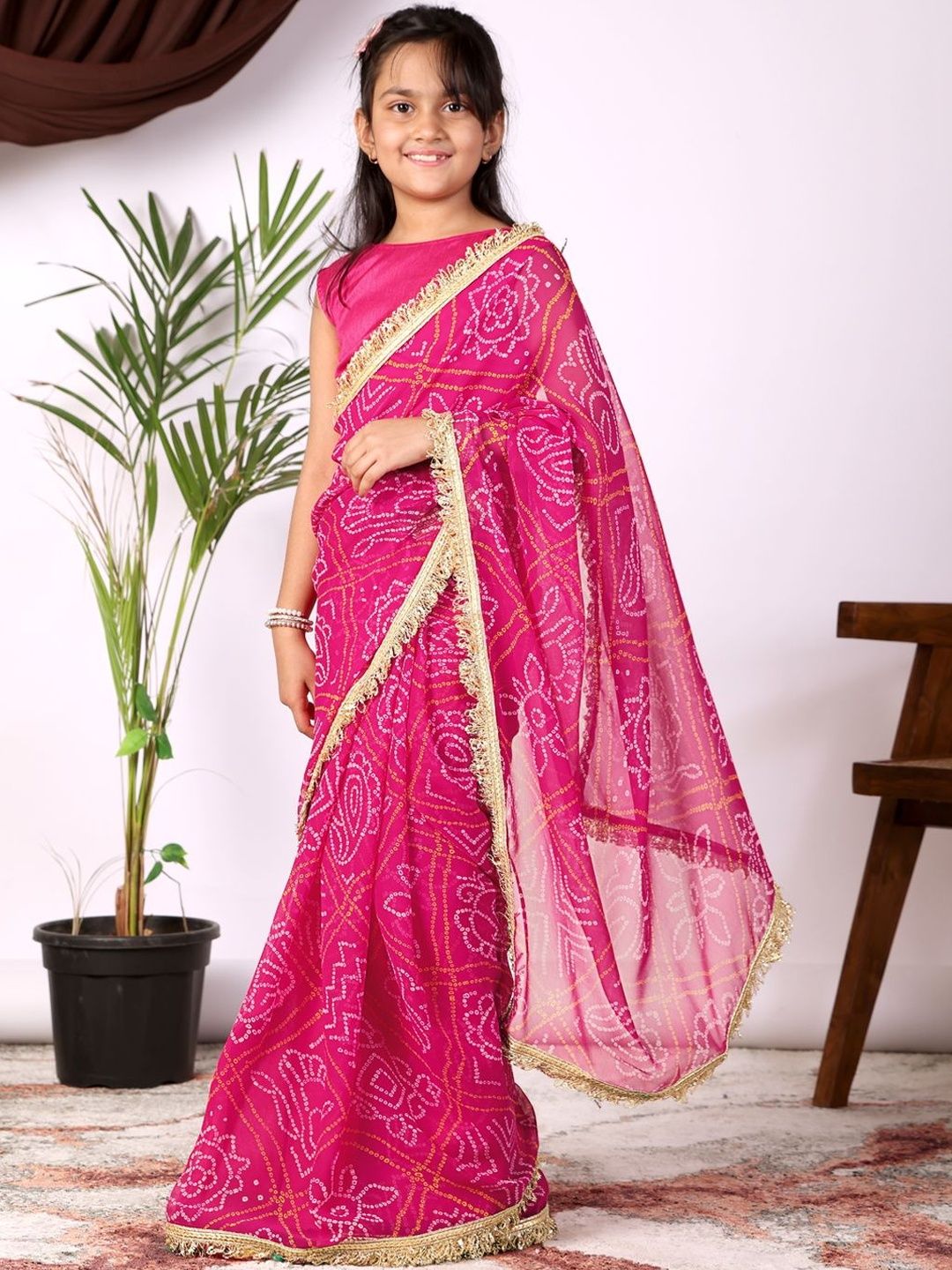Sangria Girls Traditional Bandhej Jhalar Border Sarees-picture-34