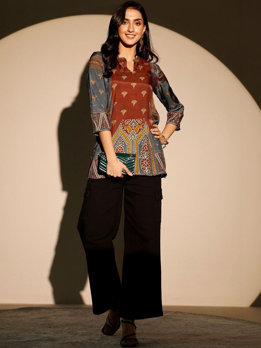 Libas Women Maroon Block Printed Muslin Straight Short Kurti-picture-15