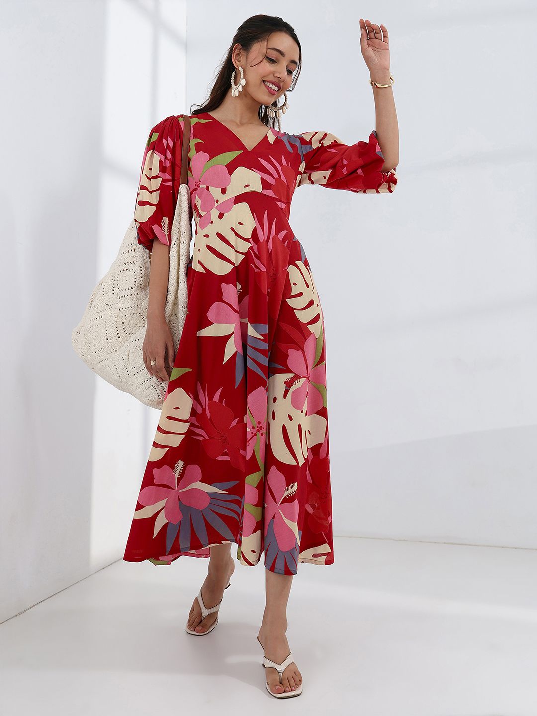 Libas Floral Print Fit & Flare Midi Dress-picture-50