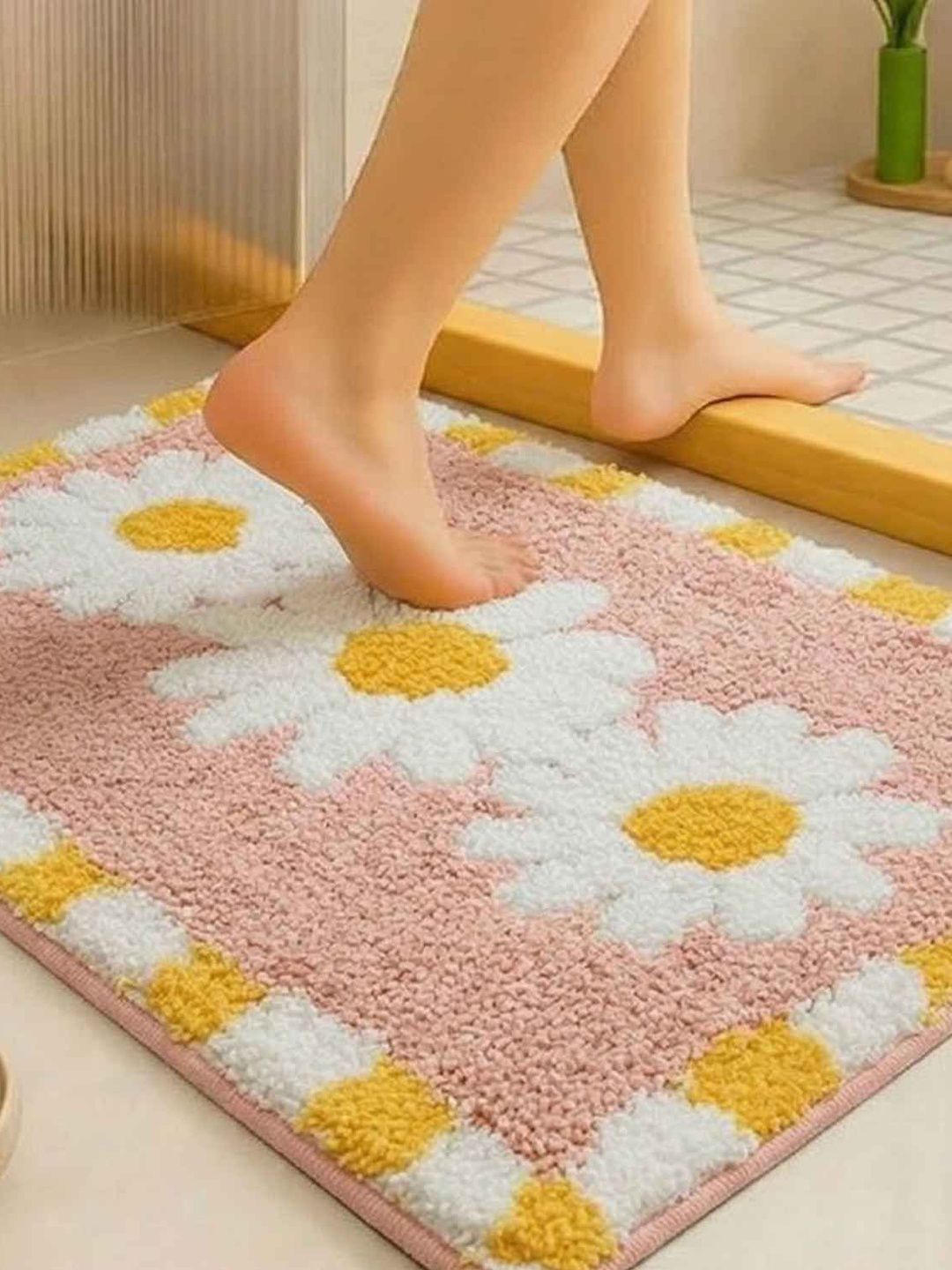 DREAM WEAVERZ Pink Anti-Skid Bath Rugs-image-3