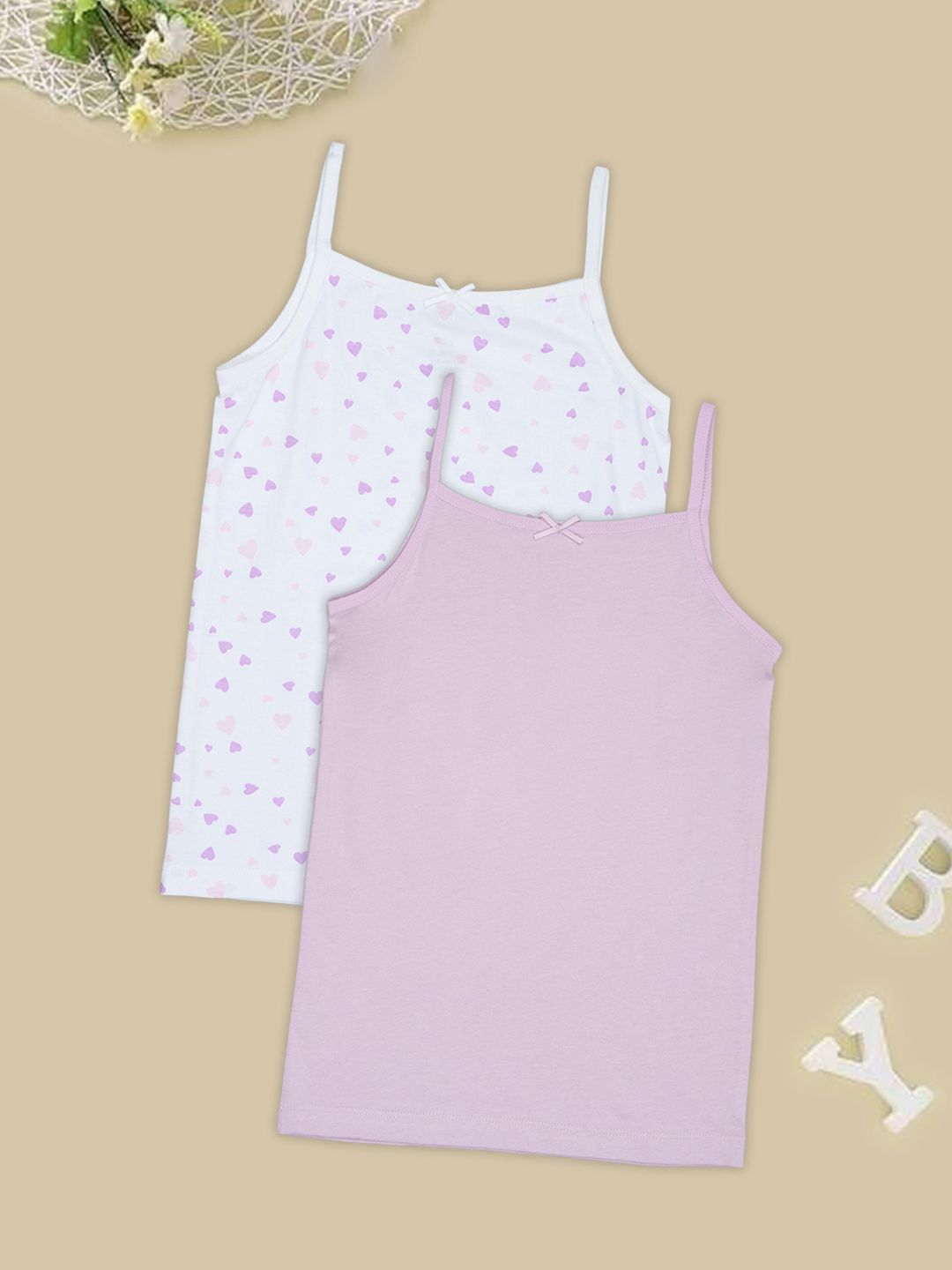 Pantaloons Junior Girls Pack of 2 Printed Pure Cotton Non Padded Camisoles-image-5