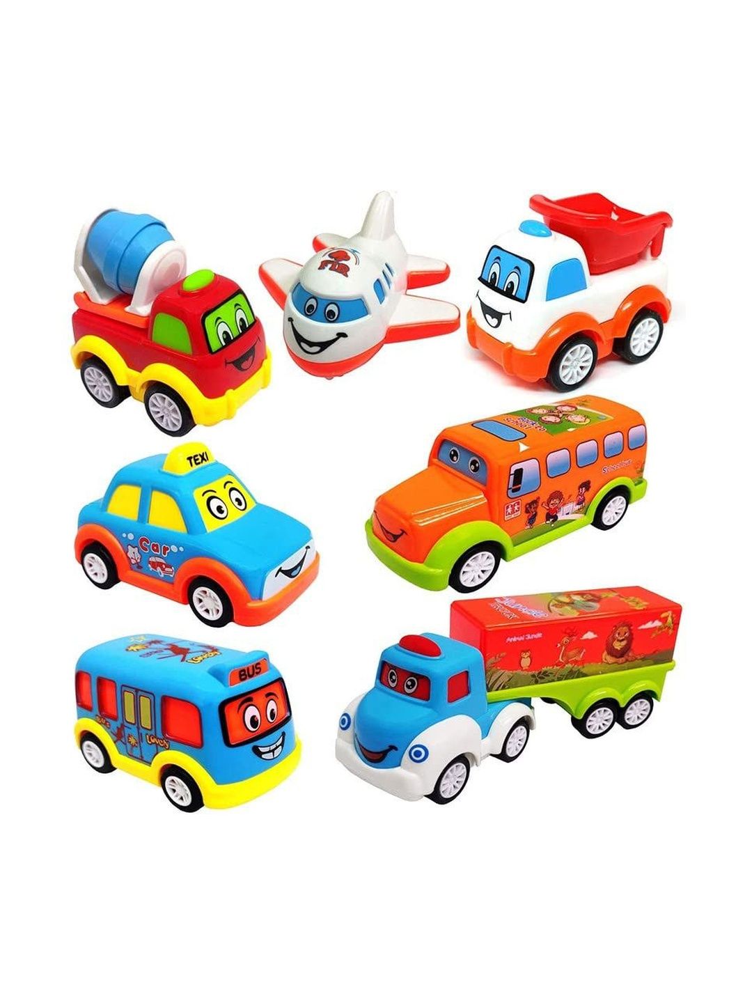 Learn With Fun Pack Of 7 Unbreakable Pull Back Vehicle Push And Go Crawling Toy Vehicles-image-48