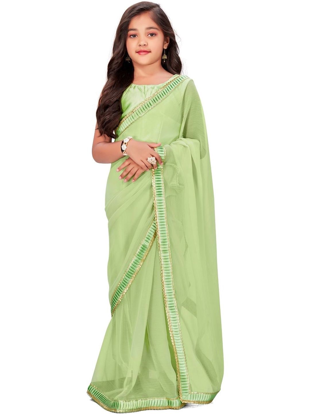 Sangria Girls Woven Design Zari Border Pure Georgette Ready To Wear Sarees-picture-56