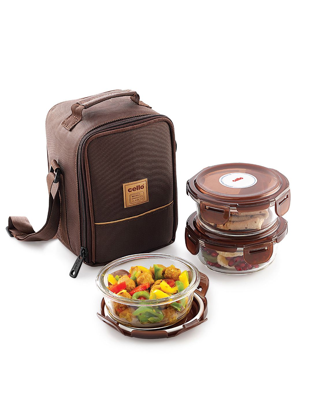 Cello MF Seal O Fresh 3 Pieces Clear Round shaped Glass Lunch Box with Jacket-400ml-image-42