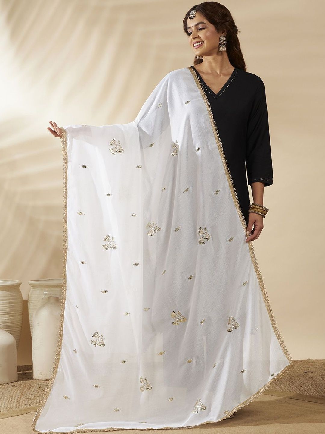 HANDICRAFT PALACE Embroidered Dupatta with Sequinned-picture-8