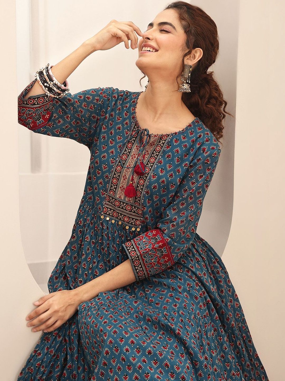 Libas Printed Round Neck Maxi Dress With Dupatta-picture-14