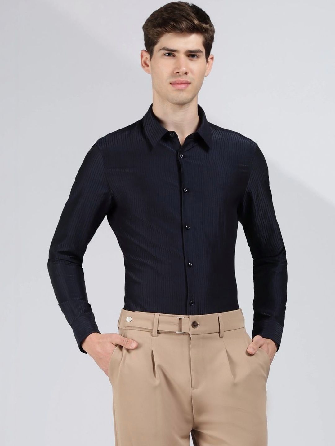 Calvin Klein Jeans Striped Slim Fit Linen Shirts-picture-17