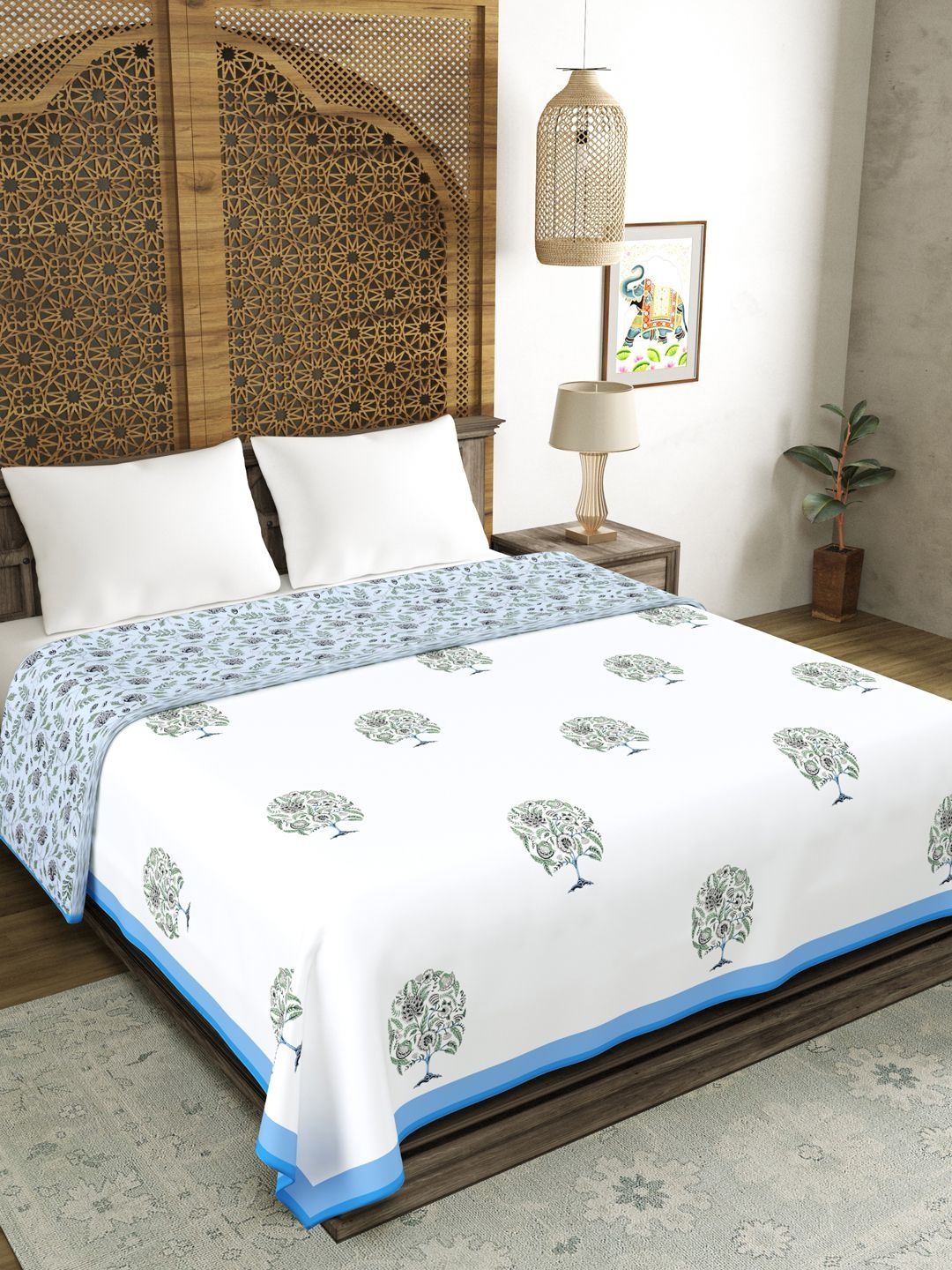 BLOCKS OF INDIA Blue & Green Ethnic Motifs AC Room 150 GSM Dohar-picture-18
