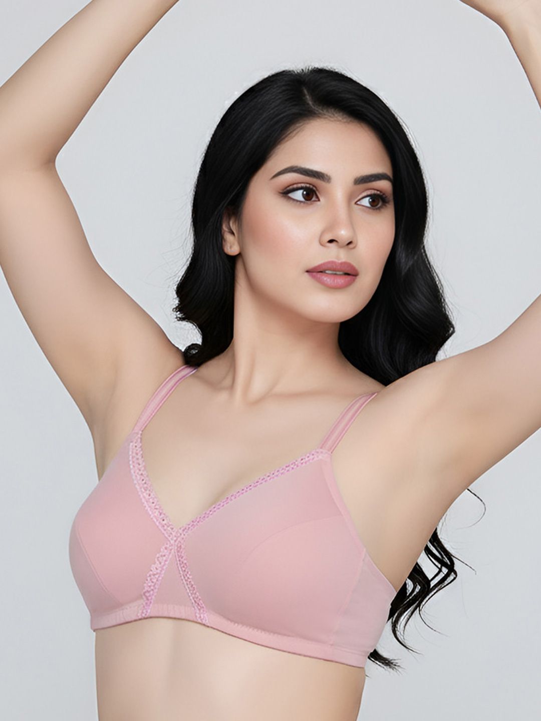Zivame Double Layered Non Wired 3/4th Coverage Tshirt Bra - Silver Pink-picture-18