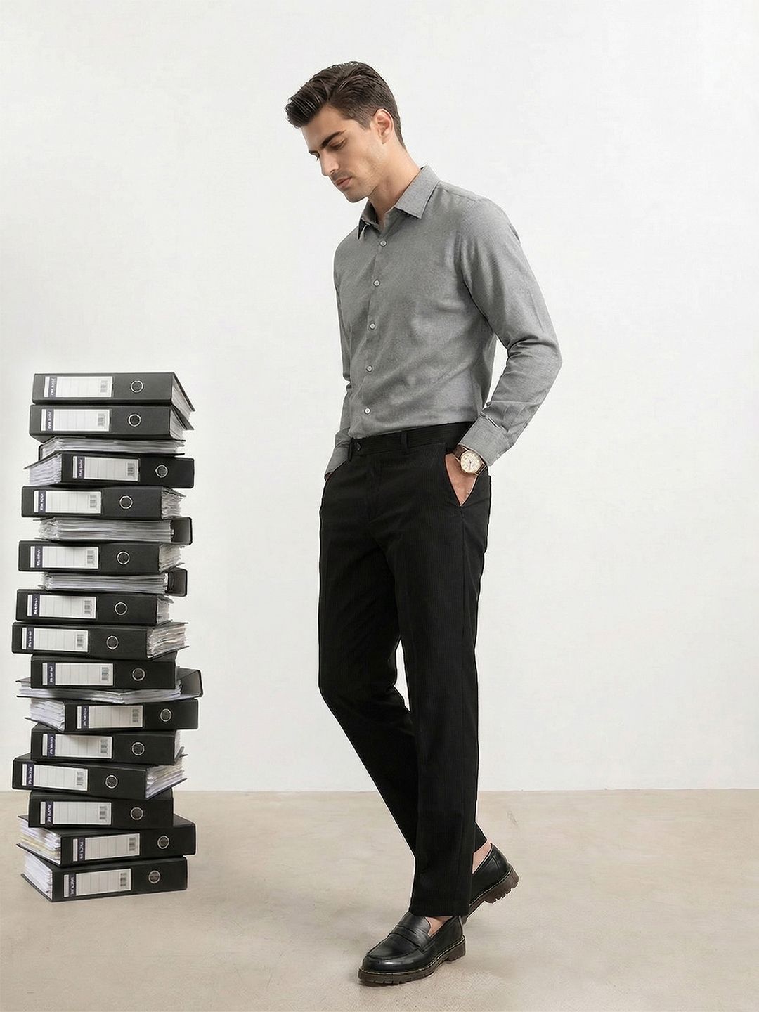 INVICTUS Men Striped Slim Fit Formal Trousers-image-25