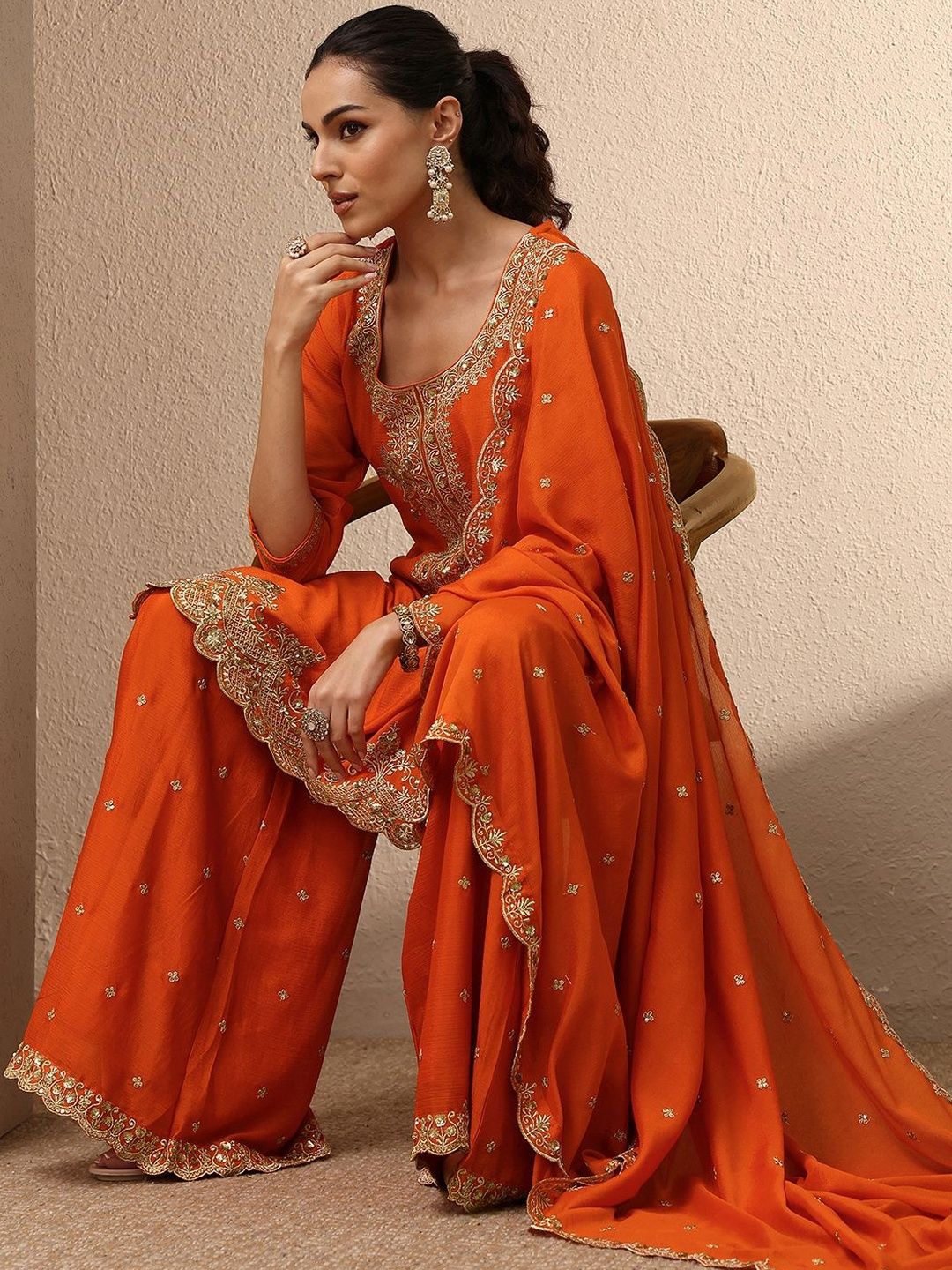 Libas Women Ethnic Motifs Embroidered Regular Kurta with Palazzos & With Dupatta-picture-32