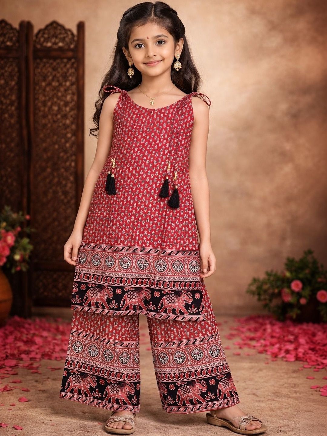 Sangria Girls Printed Pure Cotton Round Neck Kurta & Palazzos-picture-43