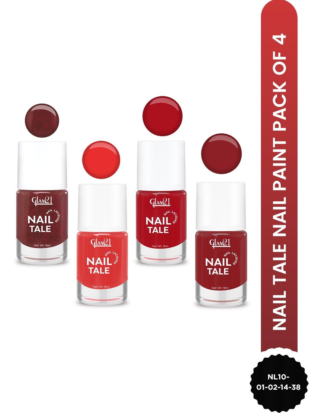GLAM21 Set Of 4 Nail Tale Nail Lacquer -01 - 02 - 14 - 38 - 9 ml Each-picture-43